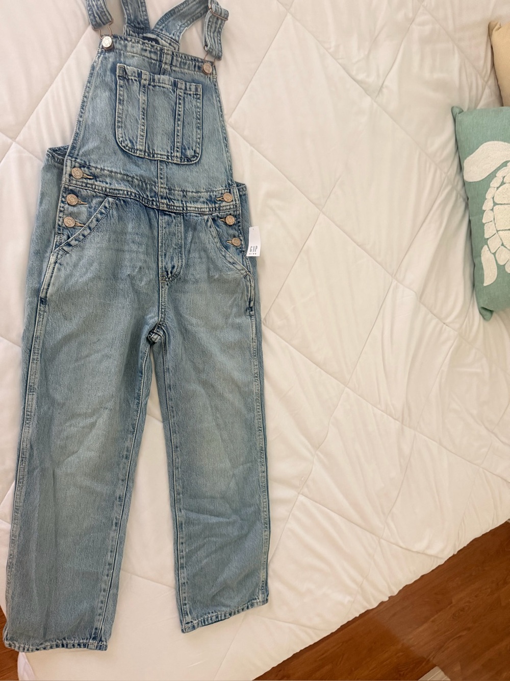 GAP Light Blue Denim Overalls with Copper Buttons